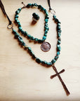 Natural Turquoise Beaded Necklace wi/ Copper Cross Pendant 242u