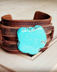 Genuine Leather Wide Cuff with Blue Turquoise Slab 230X
