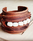 Genuine Leather Wide Cuff with Genuine Freshwater Pearls 004Y