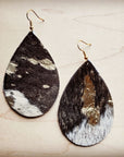 **Leather Teardrop Earrings in Mixed Metallic Hair on Hide 201p
