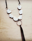 White Turquoise Chunky Necklace with Leather Tassel 225K
