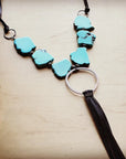 Blue Turquoise Slab Necklace with Long Leather Tassel 226G