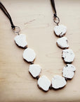 White Turquoise Slab Necklace with Leather Closure 228O