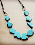 Blue Turquoise Western Slab Necklace with Leather Ties 235X