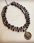 Labradorite Triple Strand Collar Necklace w/ Indian Coin 252q