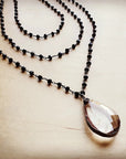 Faceted Glass Beaded Triple Strand Layering Necklace w/ Pendant 253k
