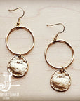 Matte Gold Hoop Earrings with Coin Dangle 203v
