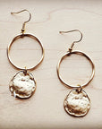 Matte Gold Hoop Earrings with Coin Dangle 203v