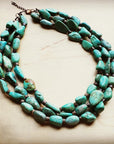 **Large Triple Strand Natural Turquoise & Wood Collar Necklace 252x