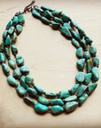 Large Triple Strand Natural Turquoise & Copper Collar Necklace 252y