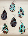 **Leather Teardrop Earrings in Turquoise Navajo 217n