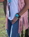 Genuine Leather Wide Cuff with Blue Turquoise Slab 230X