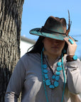 Blue Turquoise Western Slab Necklace with Leather Ties 235X