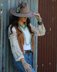 Genuine Leather Wide Cuff with Blue Turquoise Chunks 001z