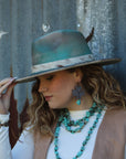 Large Triple Strand Blue Turquoise & Copper Collar Necklace 259d