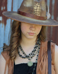 Labradorite Triple Strand Collar Necklace w/ Indian Coin 252q