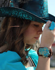 Genuine Leather Wide Cuff Bracelet w/ Regalite Slab 006y