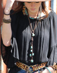 Blue Turquoise, Wood and Copper Beads Collar Necklace 230g