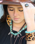 **Blue Turquoise Collar Necklace w/ Feather Pendants 259m