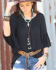 Leather Lasso Necklace with Turquoise Accents 251r
