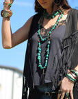 Double Strand Natural Turquoise Bracelet w/ Feather and Tassel 806n