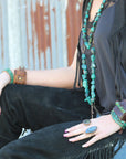 **Wide Dark Leather Cuff with Natural Turquoise Chunks 011y