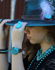 **Ocean Agate Slab on Narrow Leather Cuff 005K