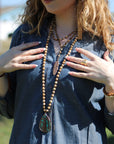 Bohemian Beaded Jasper Necklace with Ocean Agate Pendant 245u