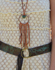 **Tan Vegan Leather Dream Catcher Necklace with Natural Turquoise 246t