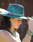 Leather Fringe Earrings with Turquoise Chunks Tan 223f