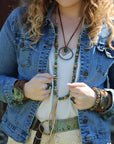 **Frosted African Turquoise Necklace Wood Beads Leather Tassel 257z