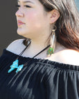 Bone Deer Skin Leather Tassel Earring Peacock Feather 219k