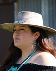 Western Copper Hoop Earrings w/ Blue Turquoise Beads 224f