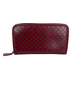 Bottega Veneta Burgundy Intrecciato Zip Around Leather Wallet Clutch