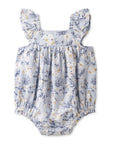 Baby Girl Blue Floral Bubble Romper – Cotton Linen Sunsuit