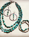 Copper Hoop Earrings in Natural Turquoise and Wood 201q