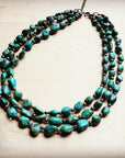 Triple Strand Natural Turquoise & Copper Collar Necklace 250n