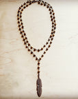 Double Strand Lariat Picture Jasper Necklace w/ Copper Feather 250u