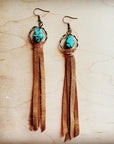 Turquoise Drop Earrings w/ Suede Leather Tassel 202s
