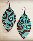 **Leather Oval Earrings Cowboy Turquoise 203a