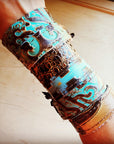 **Narrow Leather Cuff in Cowboy Turquoise w/ adjustable leather 001f
