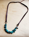 Natural Turquoise with Leather Cord Necklace 250v