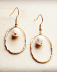 Matte Gold Hoop Earrings with Pearl Dangle 203s