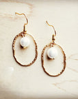 Matte Gold Hoop Earrings with Pearl Dangle 203s