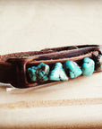 Genuine Leather Narrow Cuff with Blue Turquoise Chunks 002a