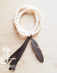 Double Strand GENUINE PEARL Bracelet With COPPER FEATHER 052d