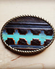 Rope Edge Blue Navajo Leather Belt Buckle 901u