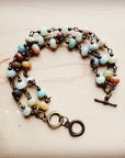 Amazonite Triple Strand Beaded Bracelet 805f