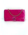 Chanel Velvet Quilted Timeless Fuchsia Wallet Chain Clutch