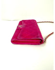 Chanel Velvet Quilted Timeless Fuchsia Wallet Chain Clutch